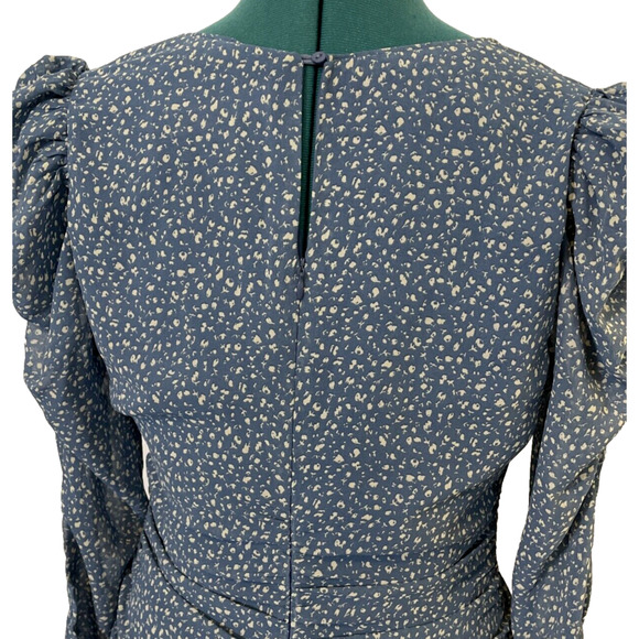 ASTR the Label Mini Dress Ditsy Floral Long Sleeve Ruched Ruffle Hem Blue Large - Picture 5 of 9